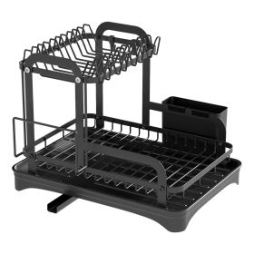 2-Tier Dish Drying Rack for Kitchen Counter Space Saving Rustproof Dish Rack with Drainboard Detachable Kitchen Drainer Organizer Set with Utensil Hol