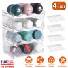 4 Tier Bottle Storage Holder 12 Bottles Transparent Stackable Bottle Organizer Standing Drink Holder Shelf for Kitchen Fridge Cabinet Pantry