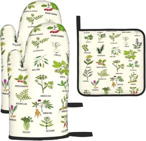 Cute Herbs Botanic Garden Plants Oven Mitts and Pot Holders Sets Heat Resistant for Kitchen BBQ Microwave Baking Grilling Cooks Set of 3 Kitchen