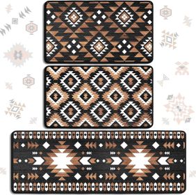 3 Pcs Aztec Western Kitchen Rugs and Mats Set Boho Farmhouse Non Slip Rug Geometric Waterproof Floor Mat Aztec Western Decor for Kitchen Home Ent