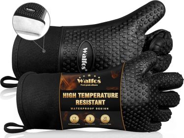Silicone BBQ Gloves - Heat Resistant Grilling Gloves, Premium Non-Slip Kitchen Silicone Oven Mitt With Protective Cotton Layer Inside, Waterproof