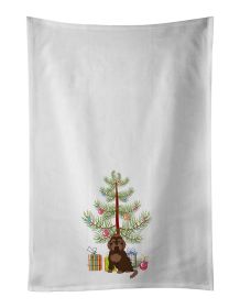 NEW Brown Russian Tsvetnaya Bolonka Lap Dog Christmas Tree Kitchen Towel Set of 2 White Dish Towels Decorative Bathroom Hand towel for Hand, Face